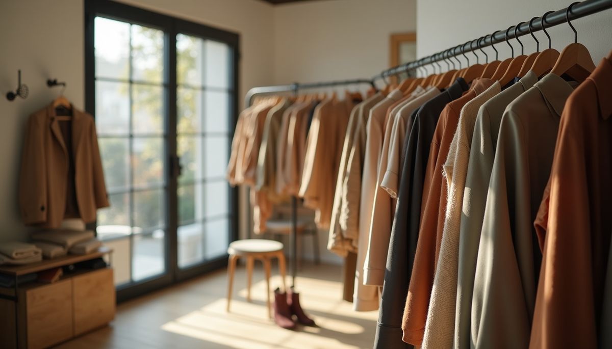 High angle view of eco-friendly clothing displayed in a boutique
